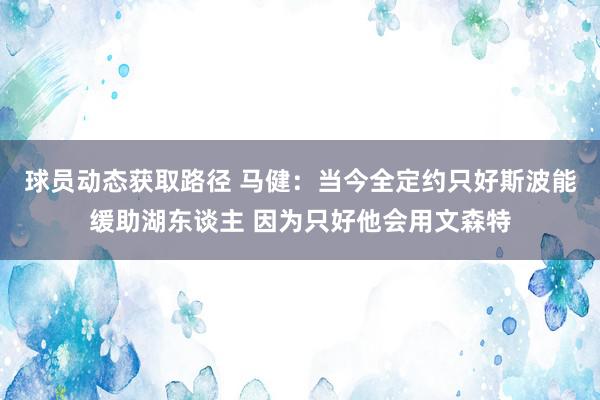 球员动态获取路径 马健：当今全定约只好斯波能缓助湖东谈主 因为只好他会用文森特