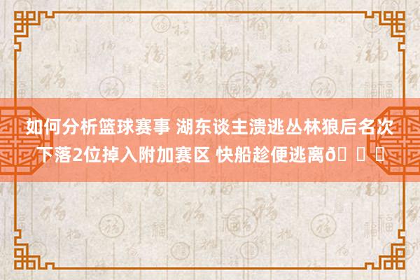 如何分析篮球赛事 湖东谈主溃逃丛林狼后名次下落2位掉入附加赛区 快船趁便逃离😋